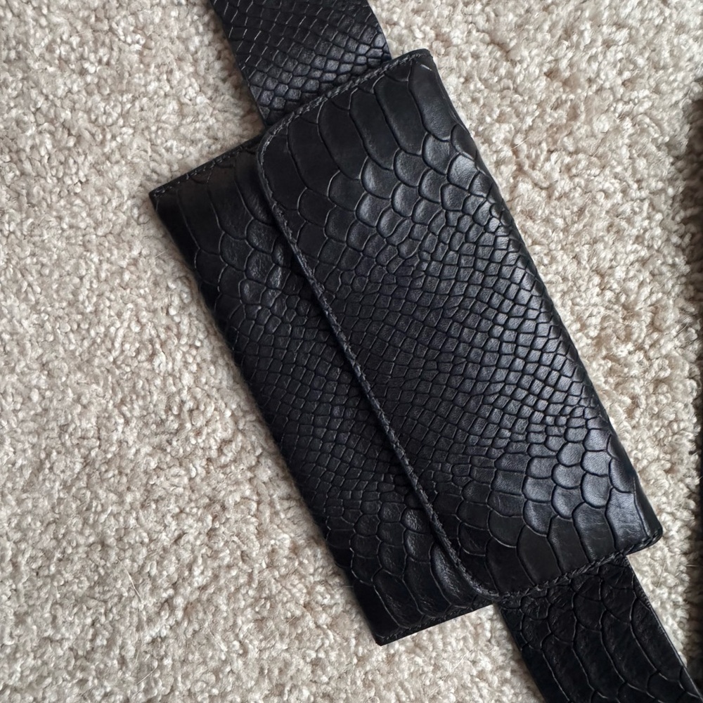 & Other Stories Black Textured Animal Print Belt Bag Fanny Pack Women